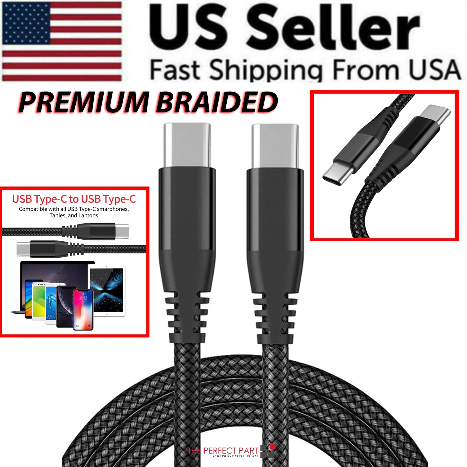Braided USB C Type-C Fast Charging Data SYNC Charger Cable.