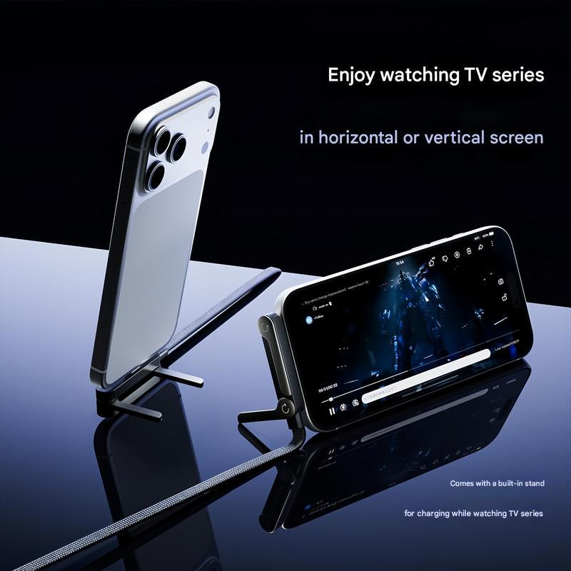 Basemo Invisible Holder Charger Cable with Stand, 240W Super Fast Charging 2-In-1 Fast Charging Cord & Phone Stand for Gaming, Office, Car Travel, Compatible with Iphone Samsung Type-C Charging Cable Black