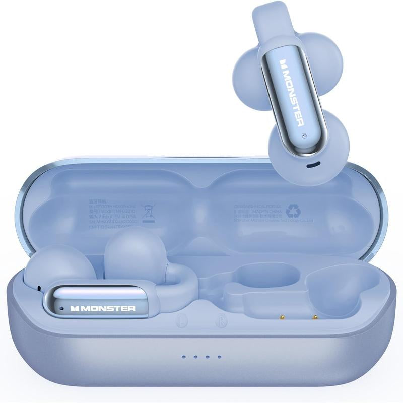 Monster Open AC601 Earbuds Wireless, Comfort Clip-On Bluetooth Earphones, Bluetooth 5.4 Earbuds with Environmental Noise Cancellation, IPX5 Waterproof & Touch Control Wireless Headphones