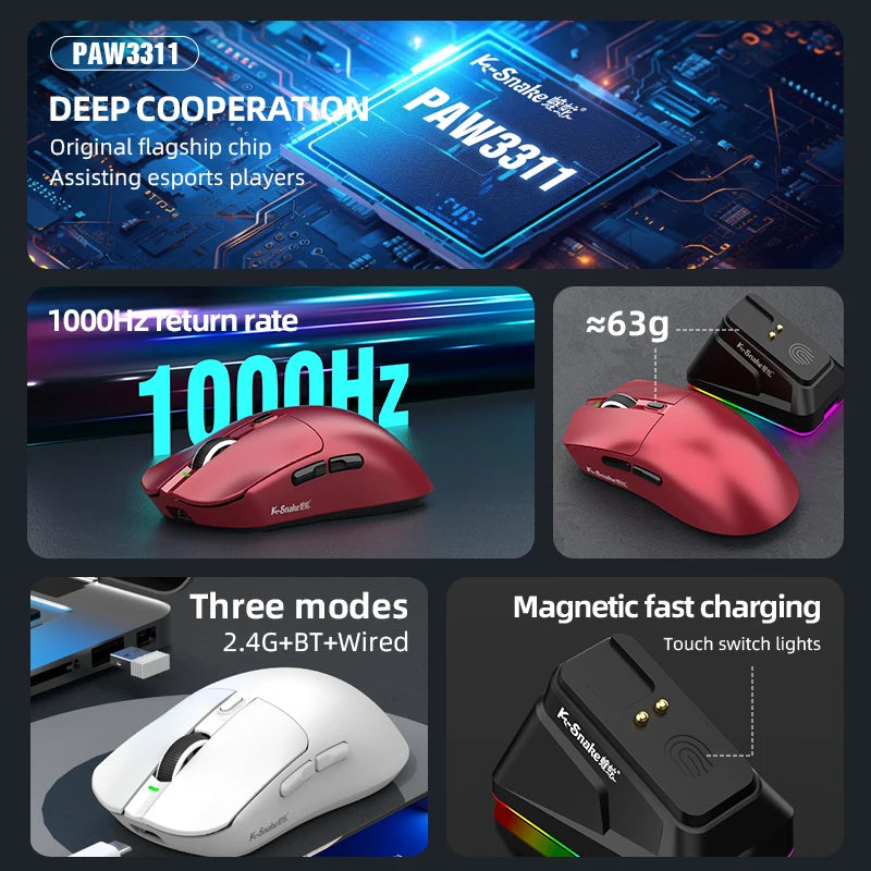 X11 Lightweight Wireless Gaming Mouse With RGB Charging Dock