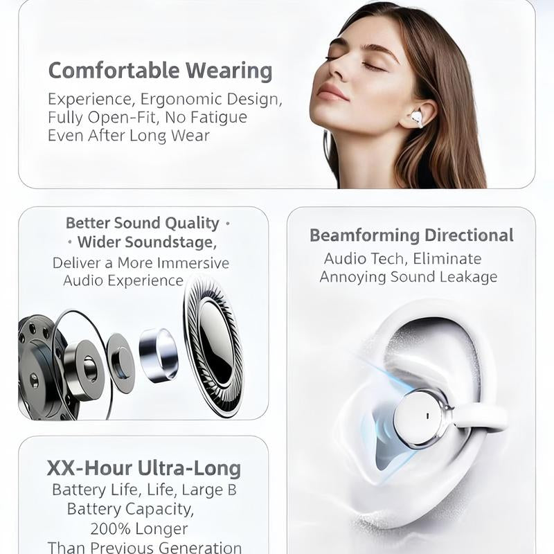 Fluffdrip Q10 2026 Wireless Earbuds 2 Pairs Clip-On TWS Couples Fashion Mini Headset Music Gaming Deep Bass Stereo HD Calling Earphones for Android Iphone Sports Earpieces Tiny Size Invisible Earbuds 2-In-1 Wireless Bluetooth Audio