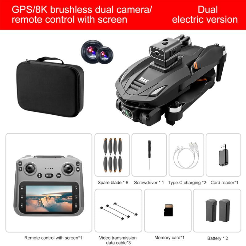 2025 New!!!!! V168 Pro Max Drone, Equipped with Front 4K HD Camera, Brushless Motor, GPS Return, Gesture Control, 4.5Inch Screen Remote Control Quadcopter.360°Scrolling, Dual Lens, Foldable Design, Drone GPS.684 Inch Height,