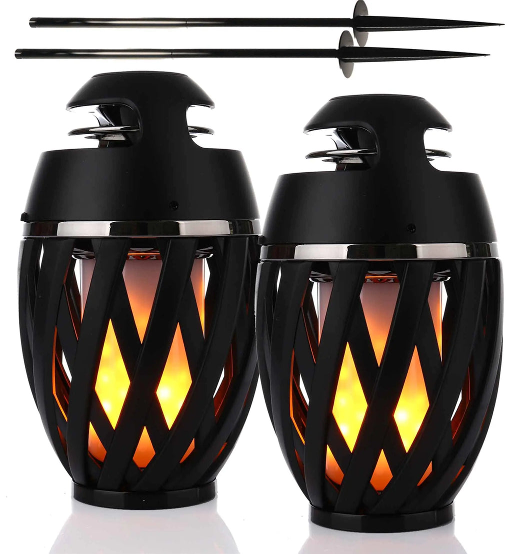 2-Pack Outdoor TWS LED Flame Speaker with 5-Foot Poles Bluetooth